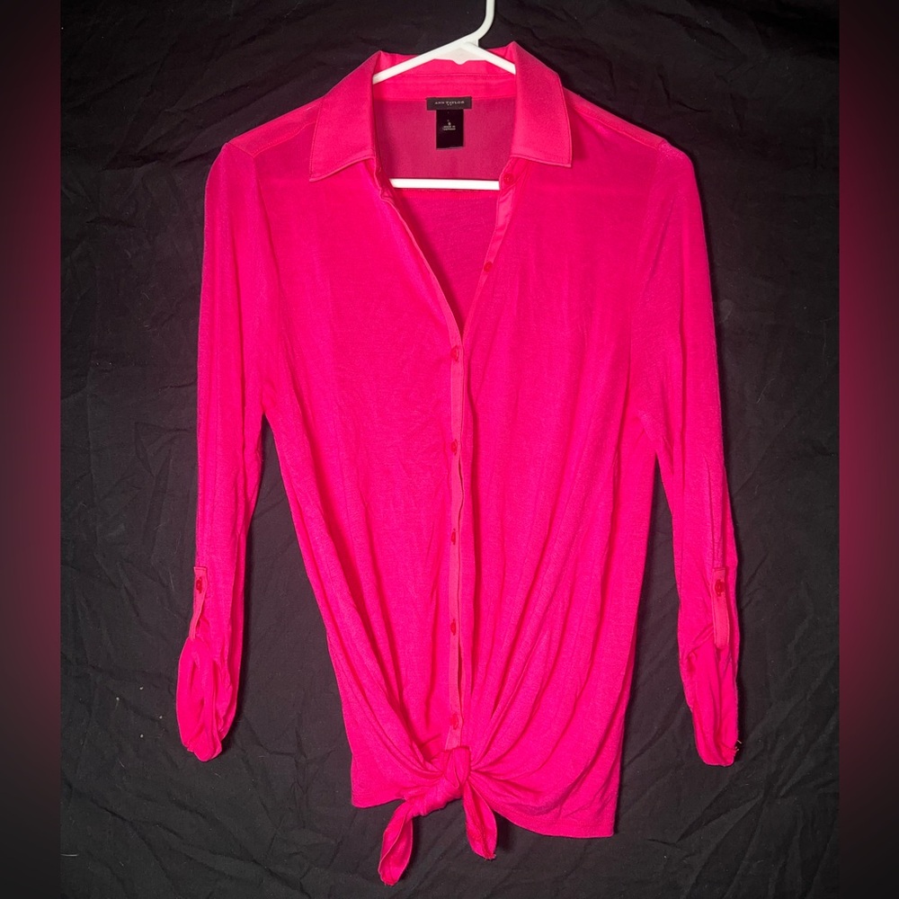 Ann Taylor pink button up tie front light weight shirt size s